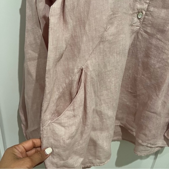 Linen soft pink shirt with front pockets size L made in Italy 100% linen boho K - Picture 2 of 5